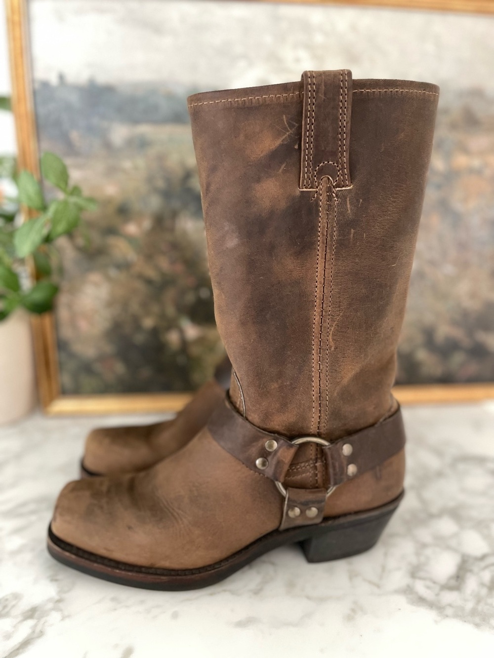 Frye 12R Harness Boots 77300 Chocolate Brown Leather Size 7.5 - Picture 2 of 9
